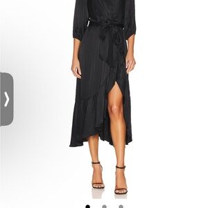 Ruffle Surplice Midi Dress in Black